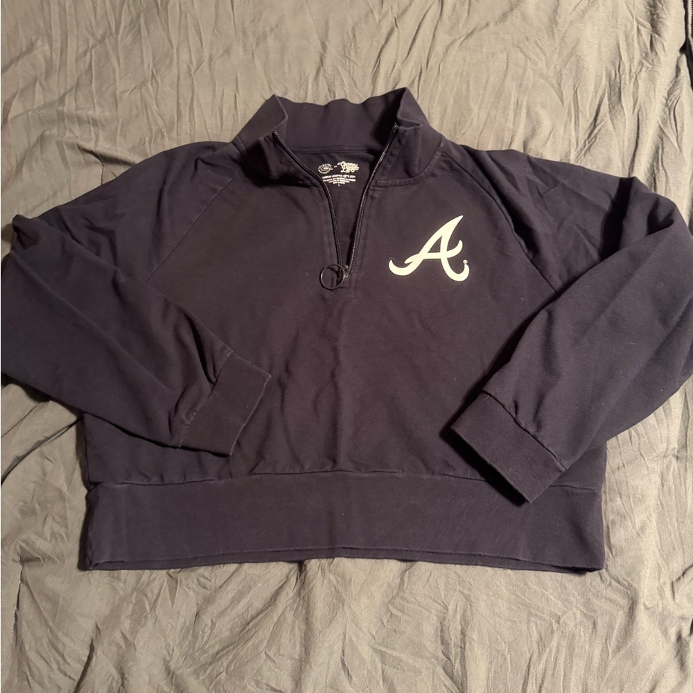 MLB Atlanta Braves Navy Blue Quarter-Zip Pullover with White Logo